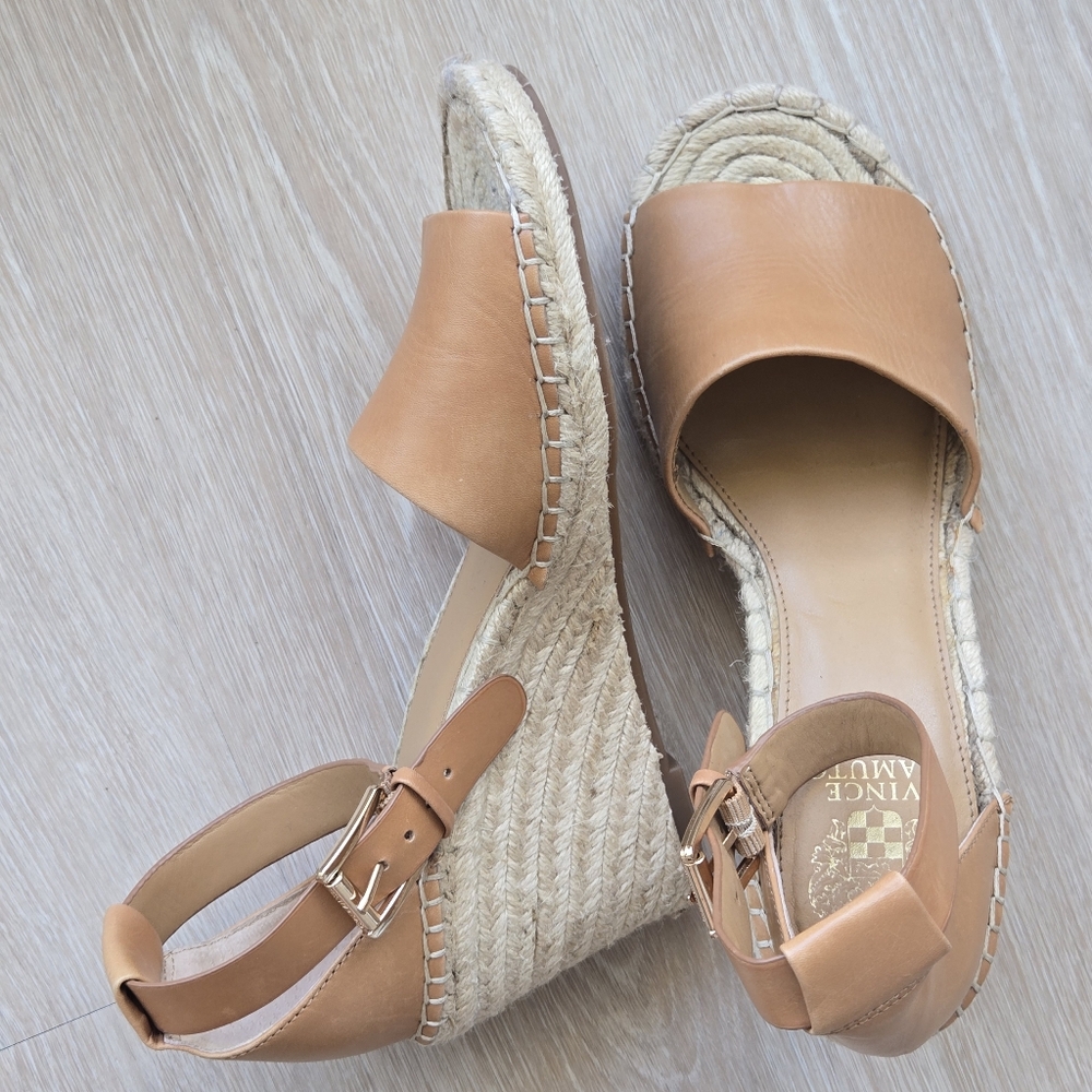 Vince Camuto Tan Brown Leather Espadrille Wedges Venerly Ankle Strap size 10 - Picture 14 of 16